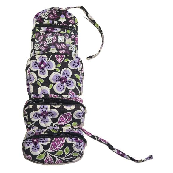 Vera Bradley Plum Petals All-Wrapped-Up Cosmetic Bag 4-Zipper Pockets Tie Wrap - Picture 3 of 9